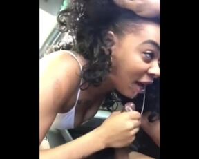 Pretty Ebony Teen Thot gives A1 Head in the Car