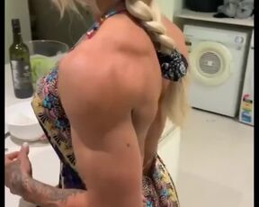 Stunning Blonde Lifts Dress Flexes Muscle Bums