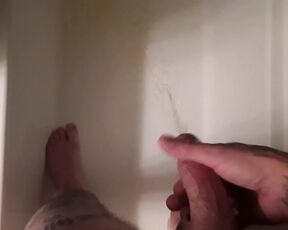 Jerking and Stroking my Throbbing Hard Cock while Pissing everywhere