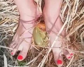 Tik Tok. Beautiful Teen Foot Playing Coconut Sexy Toy