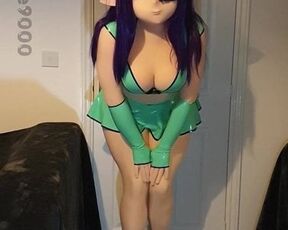 Xelphie in Green Latex Miniskirt and Top