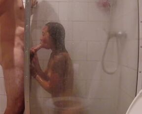 Asian Sucking Meaty White Cock in Shower