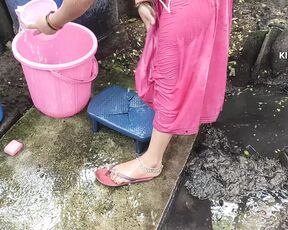 Anita yadav bathing outside with beautiful boobs