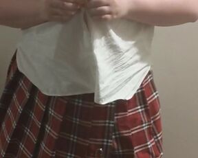 Amateur Stripping and Teasing School Uniform while wearing an Anal Plug