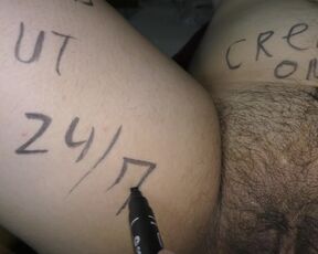 Cuckold husband preparing his hotwife for dirty gangbang! Body writings!