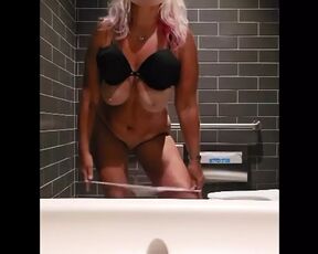 Sexy Blonde Tease Striping in Starbucks Bathroom